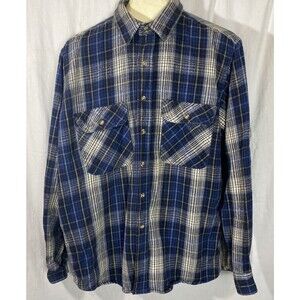vintage weargaurd plaid red long sleeve button up shirt work outdoor Blue Warm